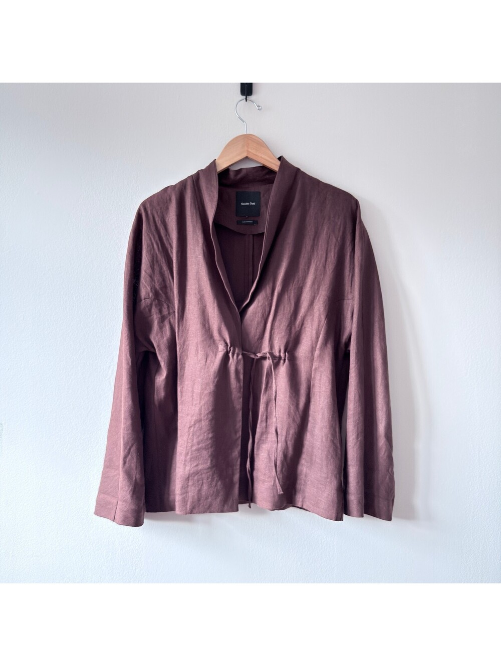 Massimo Dutti Linen Blend Kimono Jacket with Tie Detail - Chocolate, Size L - Picture 8 of 8
